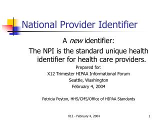 National Provider Identifier