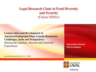 Legal Research Chair in Food Diversity and Security (Chaire DDSA)