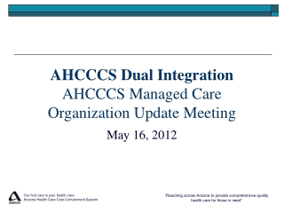 AHCCCS Dual Integration AHCCCS Managed Care Organization Update Meeting