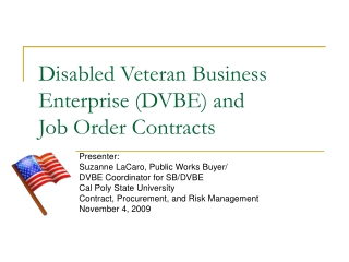 Disabled Veteran Business Enterprise (DVBE) and  Job Order Contracts