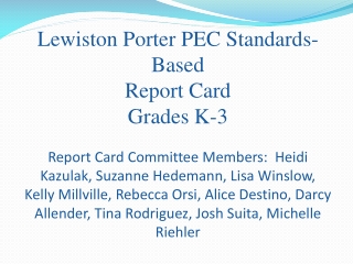 Lewiston Porter PEC Standards-Based  Report Card  Grades K-3