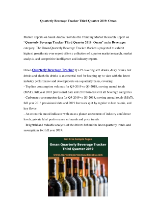 Oman Quarterly Beverage Tracker Market: Growth, Opportunity and Forecast Till 2023
