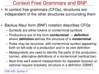 Context Free Grammars and BNF