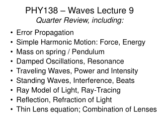 PHY138 – Waves Lecture 9 Quarter Review, including: