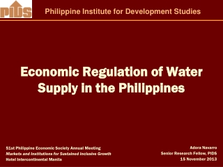 Economic Regulation of Water Supply in the Philippines