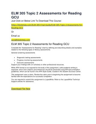 ELM 305 Topic 2 Assessments for Reading GCU