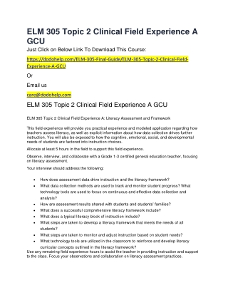ELM 305 Topic 2 Clinical Field Experience A GCU