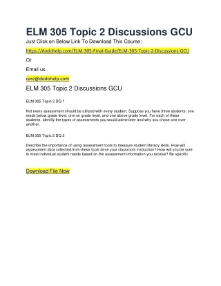 ELM 305 Topic 2 Discussions GCU