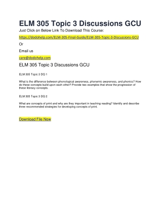 ELM 305 Topic 3 Discussions GCU