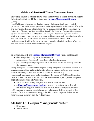 Selection And Modules OF Campus Management System