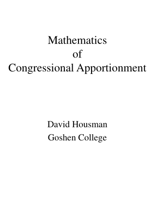 Mathematics  of  Congressional Apportionment