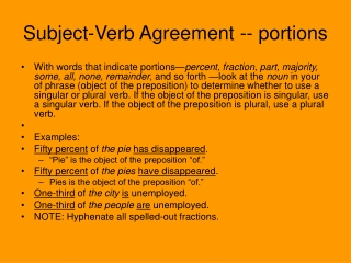 Subject-Verb Agreement -- portions