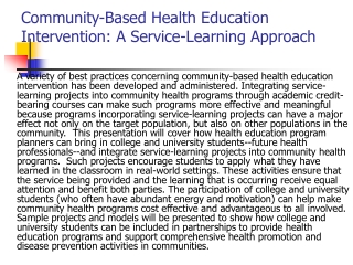 Community-Based Health Education Intervention: A Service-Learning Approach