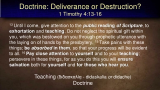 Doctrine: Deliverance or Destruction? 1 Timothy 4:13-16