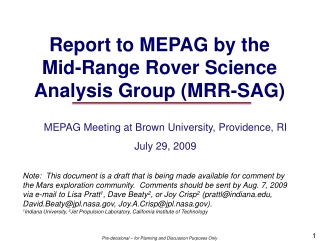 Report to MEPAG by the  Mid-Range Rover Science Analysis Group (MRR-SAG)