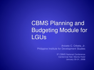 CBMS Planning and Budgeting Module for LGUs