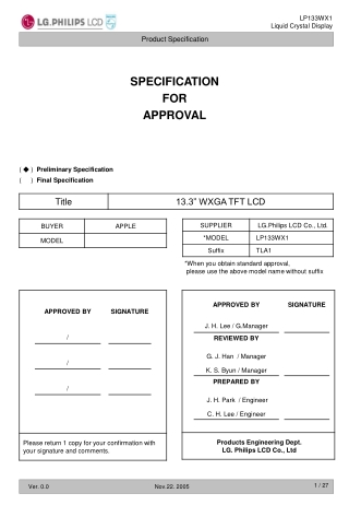 SPECIFICATION FOR APPROVAL