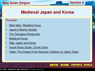 Preview Main Idea / Reading Focus  Japan’s Warrior Society The Tokugawa Shogunate Medieval Korea