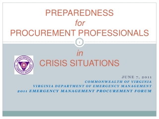 PREPAREDNESS for PROCUREMENT PROFESSIONALS   in CRISIS SITUATIONS