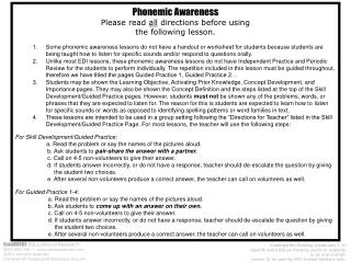 Phonemic Awareness Please read  all  directions before using  the following lesson.