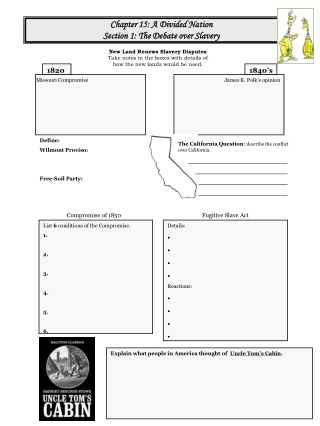 Chapter 15: A Divided Nation Section 1: The Debate over Slavery