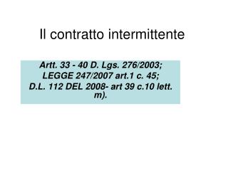 Il contratto intermittente