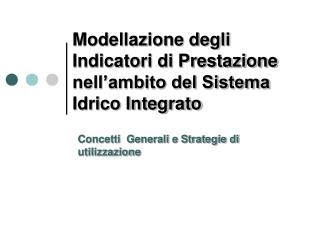 Modellazione degli Indicatori di Prestazione nell’ambito del Sistema Idrico Integrato