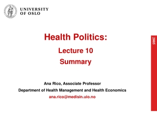 Health Politics: Lecture 10 Summary
