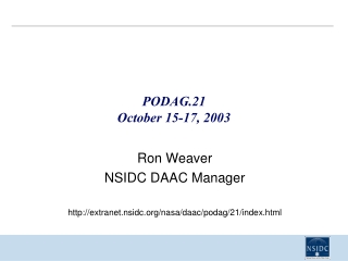 PODAG.21 October 15-17, 2003