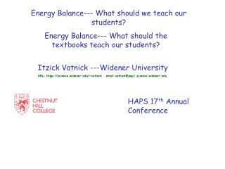 Energy Balance--- What should we teach our students?