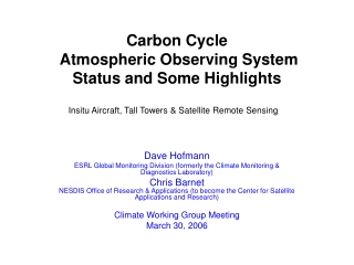 Carbon Cycle  Atmospheric Observing System Status and Some Highlights