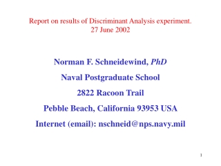 Report on results of Discriminant Analysis experiment. 27 June 2002