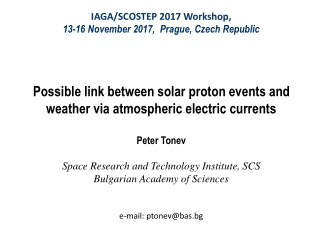 IAGA/SCOSTEP 2017 Workshop,  13-16 November 2017,  Prague, Czech Republic