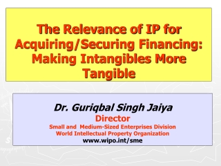 The  Relevance of IP for Acquiring/Securing Financing: Making Intangibles More Tangible