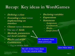 Recap:  Key ideas in WordGames