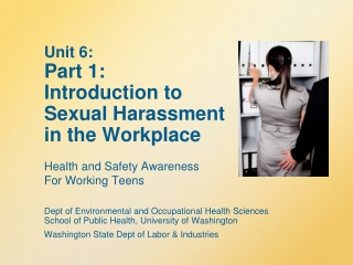 Unit 6:  Part 1:  Introduction to  Sexual Harassment  in the Workplace