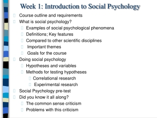 Week 1: Introduction to Social Psychology