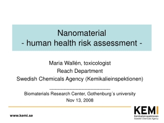 Nanomaterial - human health risk assessment -