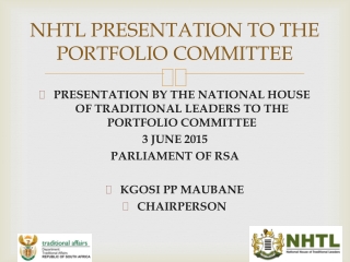 NHTL PRESENTATION TO THE PORTFOLIO COMMITTEE