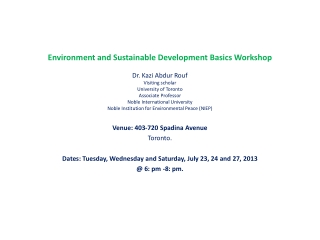 Environment and Sustainable Development Basics Workshop