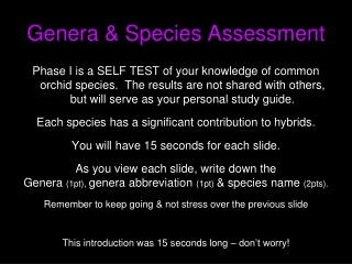 Genera &amp; Species Assessment
