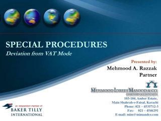 SPECIAL PROCEDURES  Deviation from VAT Mode