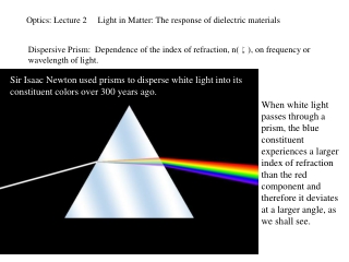 Optics: Lecture 2     Light in Matter: The response of dielectric materials