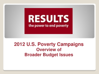 2012 U.S. Poverty Campaigns Overview of  Broader Budget Issues