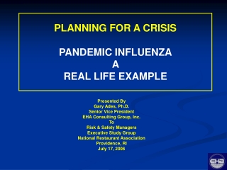 PLANNING FOR A CRISIS PANDEMIC INFLUENZA  A  REAL LIFE EXAMPLE