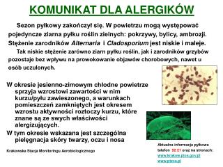 KOMUNIKAT DLA ALERGIKÓW