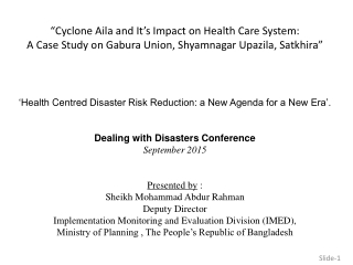 “Cyclone  Aila  and It’s Impact on Health Care System: