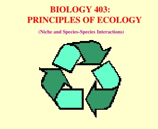 BIOLOGY 403:     PRINCIPLES OF ECOLOGY  (Niche and Species-Species Interactions)