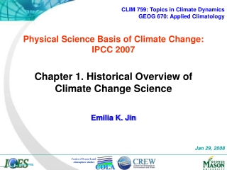 Physical Science Basis of  Climate Change :  IPCC 2007
