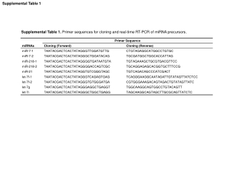 Supplemental Table 1.  Primer sequences for cloning and real-time RT-PCR of miRNA precursors.